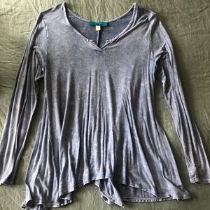 Flowy Hip Long Sleeve Blue Dye Shirt